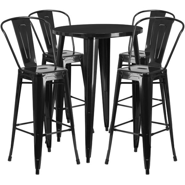 30-in. Round Metal Indoor/Outdoor Bar Table w/ 4 Cafe Stools - 30