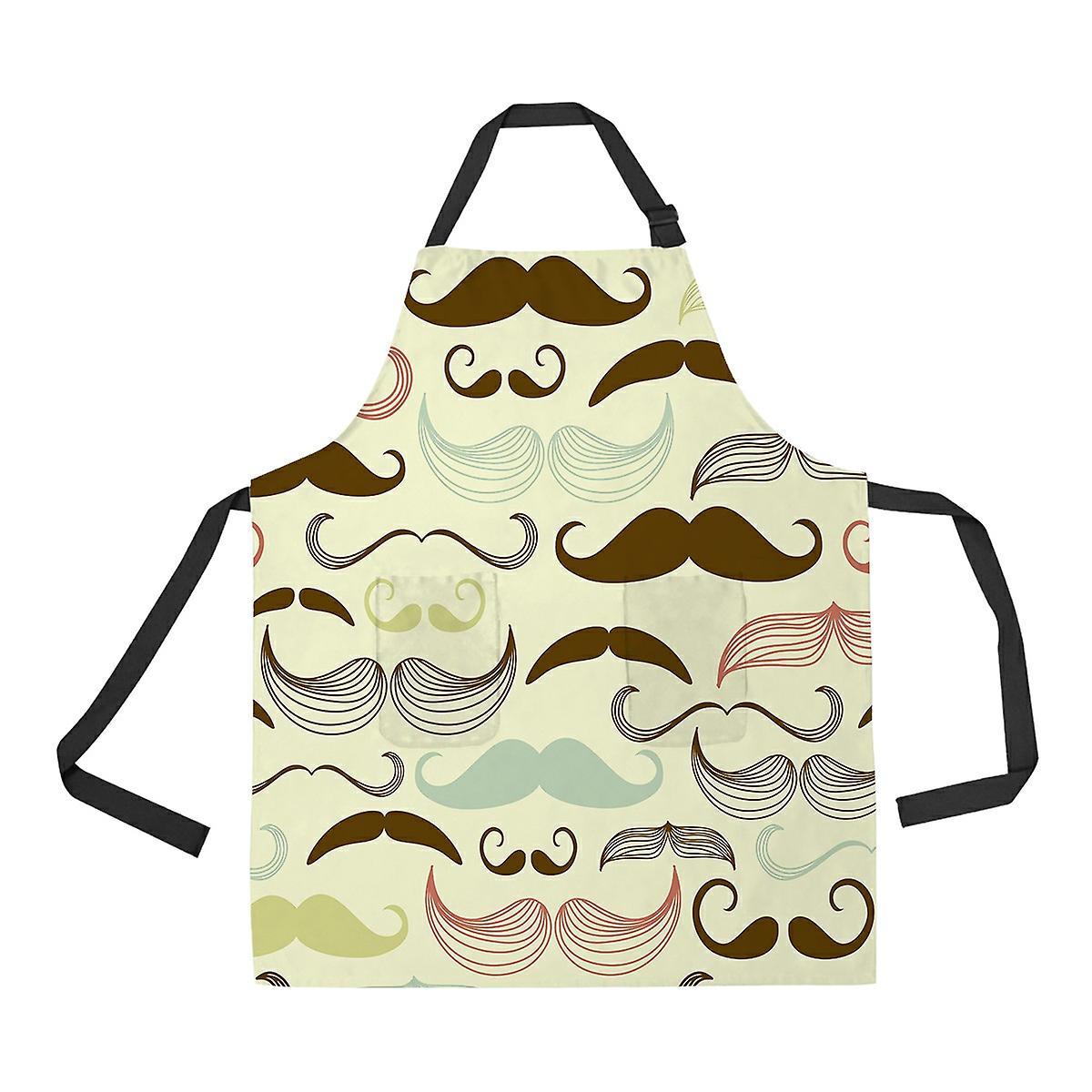 Art Deco Mustache Pattern Retro Style Apron Home Kitchen Apron With Pockets