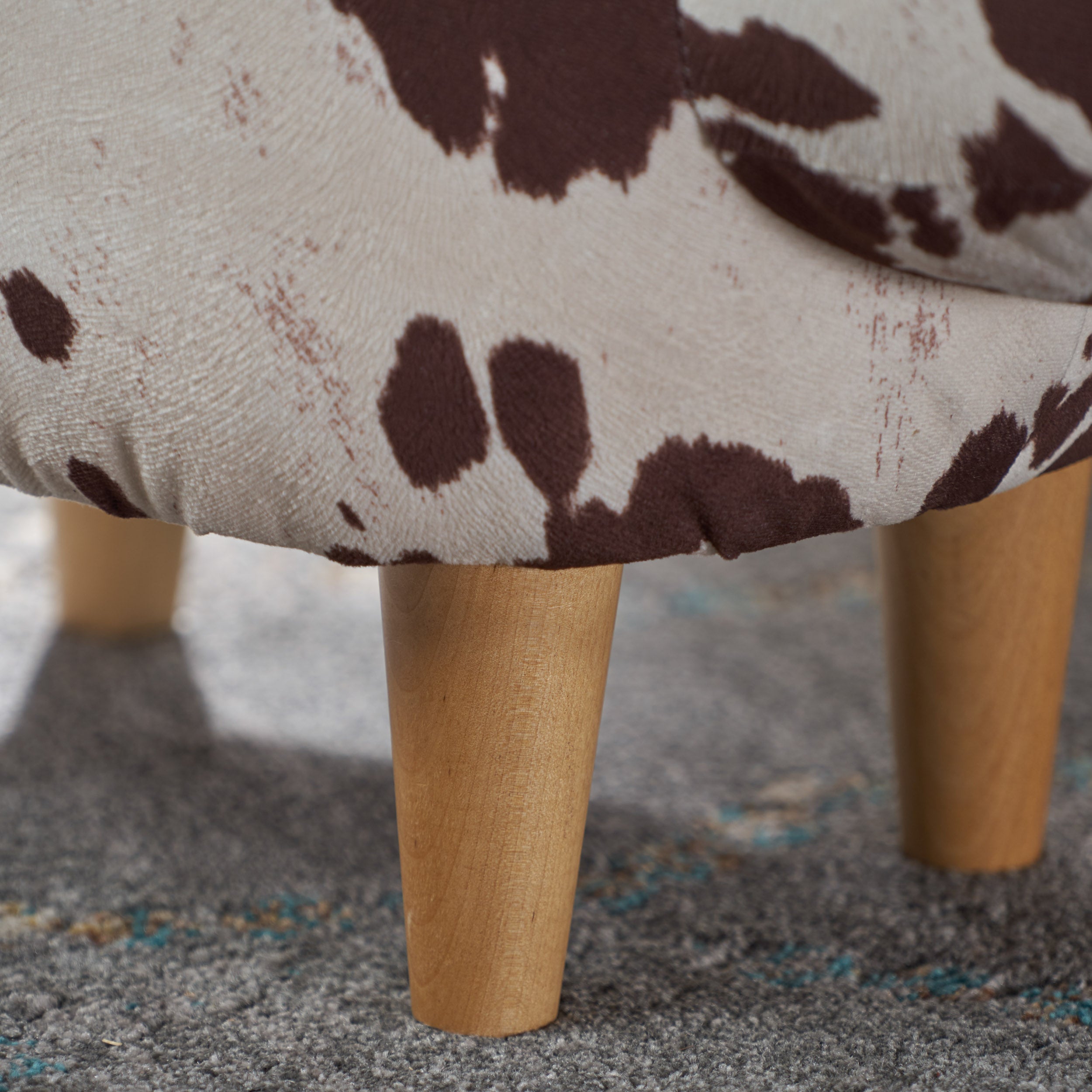 Bertha Milk Cow Patterned Velvet Ottoman