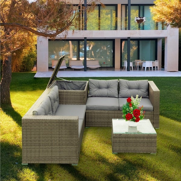 4 Piece Patio Sectional Rattan Outdoor Sofa Set with Storage Box - Overstock - 37536997