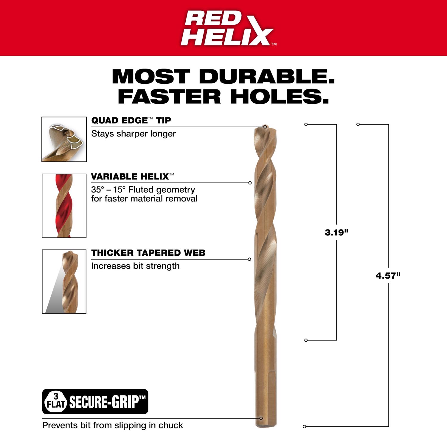 MW RED HELIX 11/32 in. X 4-7/8 in. L Cobalt Steel THUNDERBOLT Drill Bit 1 pc