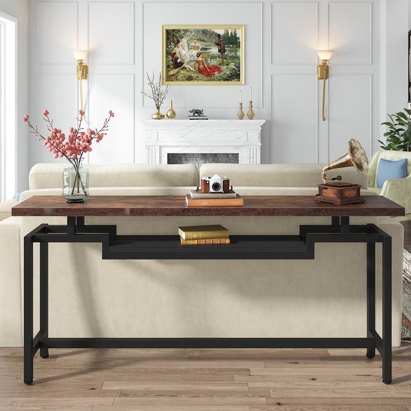 Brown/ Black 70.86 Inches Industrial Extra Long Console Entryway Table， White/ Gold Modern 2-Tier TV Stand