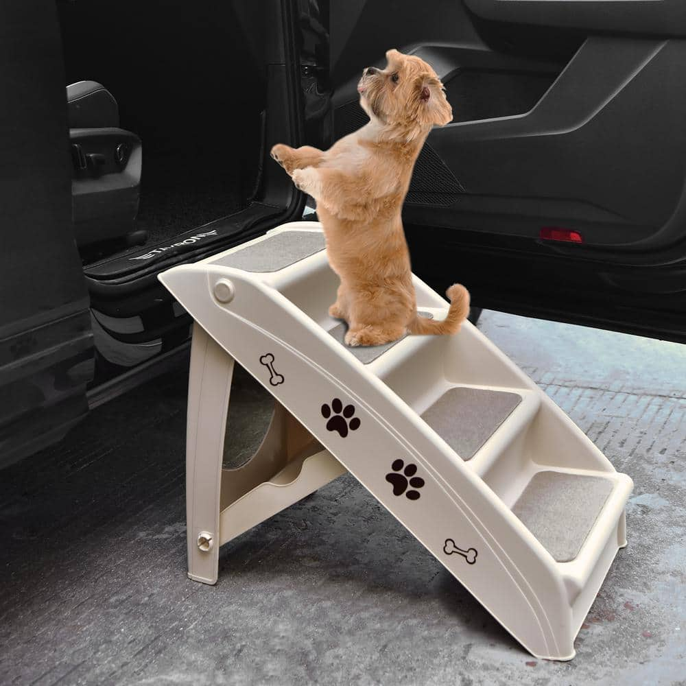 WELLFOR Beige Collapsible 4 Step Pet Stairs Ramp Furniture Cover for Dog and Cats PS-HWY-7473BE