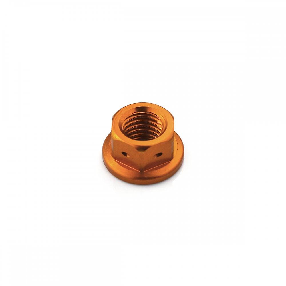 Racebolt Aluminium Flanged Nut M10x 1.50mm Rolled Thread Drilled For Lockwire Orange