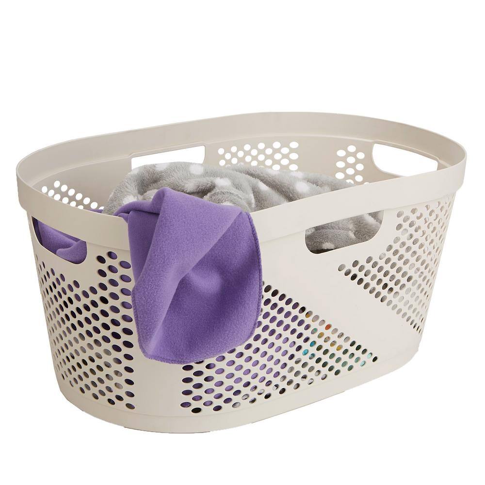 Mind Reader Basket Collection Laundry Basket 40 Liter (10kg22lbs) Capacity Cut Out Handles Ventilated Ivory HHAMP40-IVO