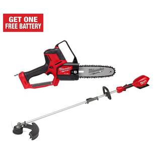 MW M18 FUEL 8 in. 18V Lithium-Ion Brushless Electric Battery Chainsaw HATCHET wM18 FUEL String Trimmer Kit (2-Tool) 3004-20-2825-20ST