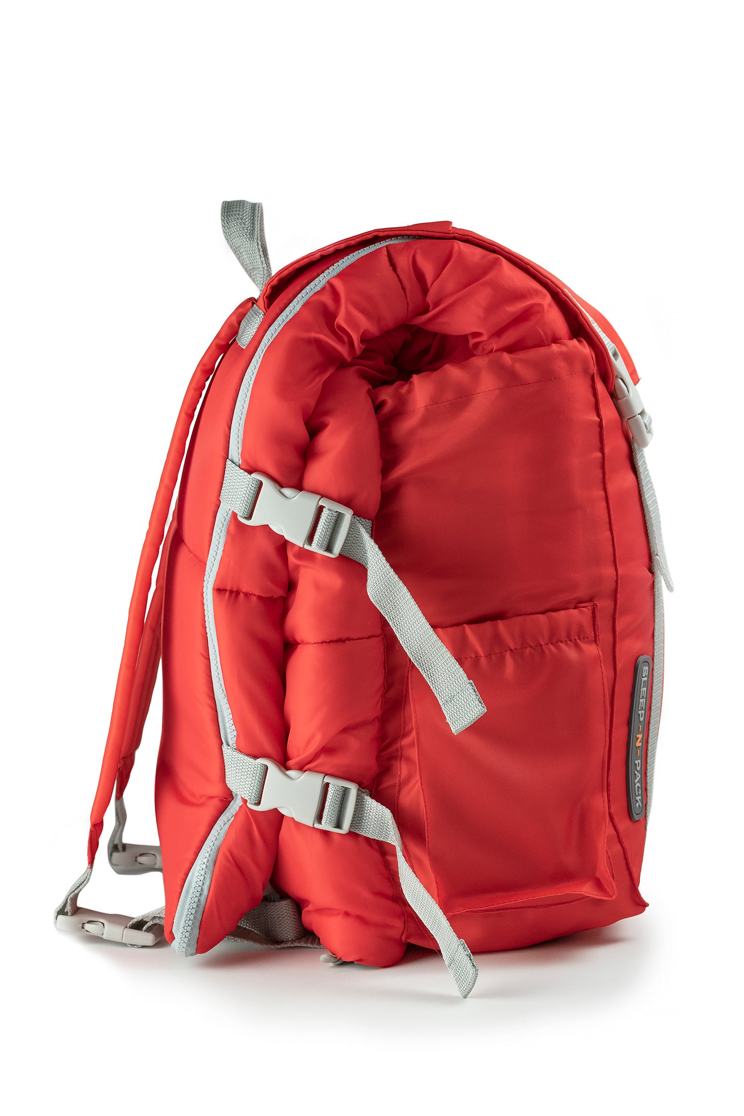 Mimish Sleep-N-Pack, 37F Kid's Sleeping Bag & Backpack, Cozy Liner, Fiery Red/Grey