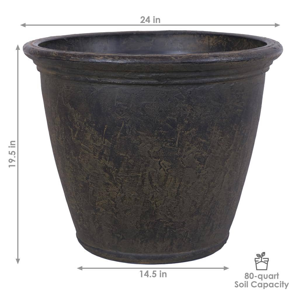 Sunnydaze Anjelica 24 in. Sable Single Outdoor Resin Flower Pot Planter - Dark Brown DG-789