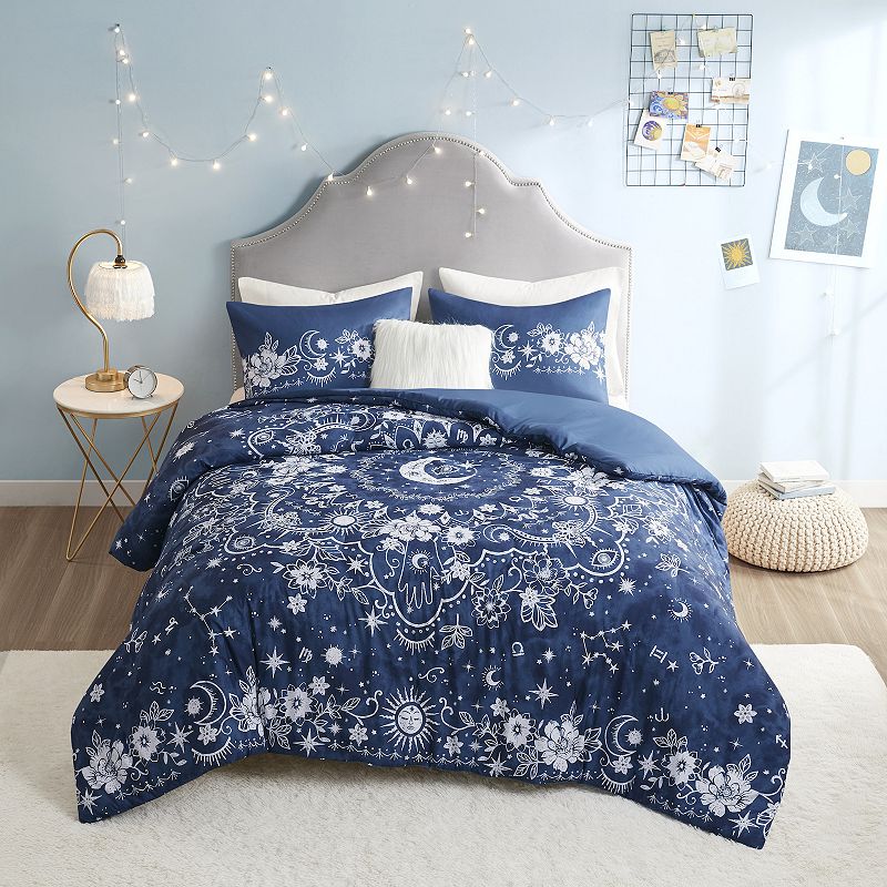 Intelligent Design Luna Antimicrobial Celestial Duvet Cover Set with Throw Pillow