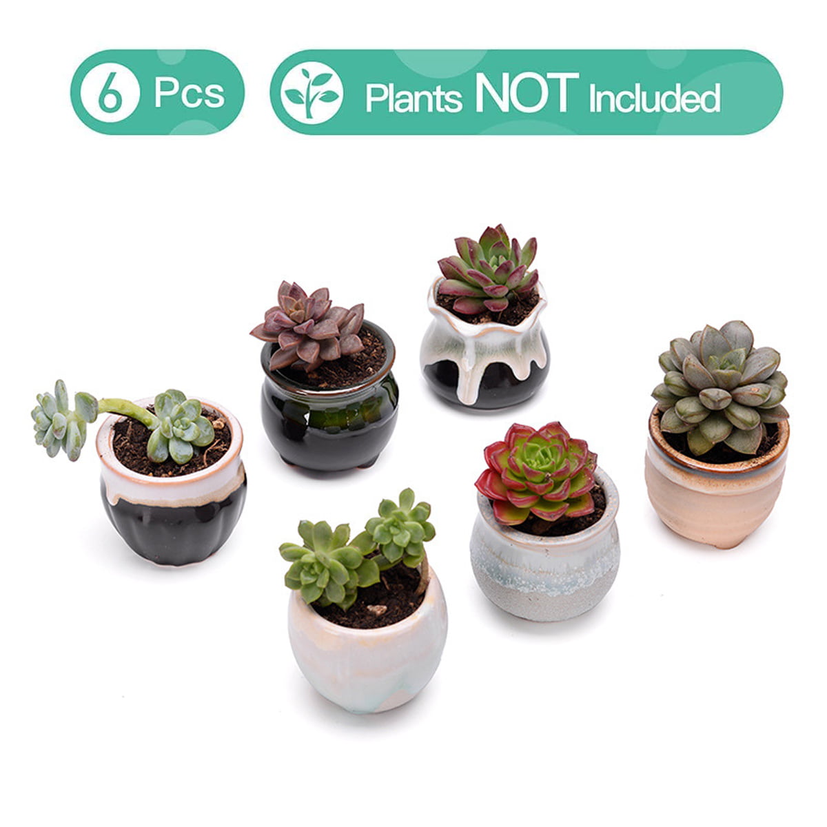 2CFUN 2.5 Inch Ceramic Succulent Planter Pots with Drainage  (6 Pack)