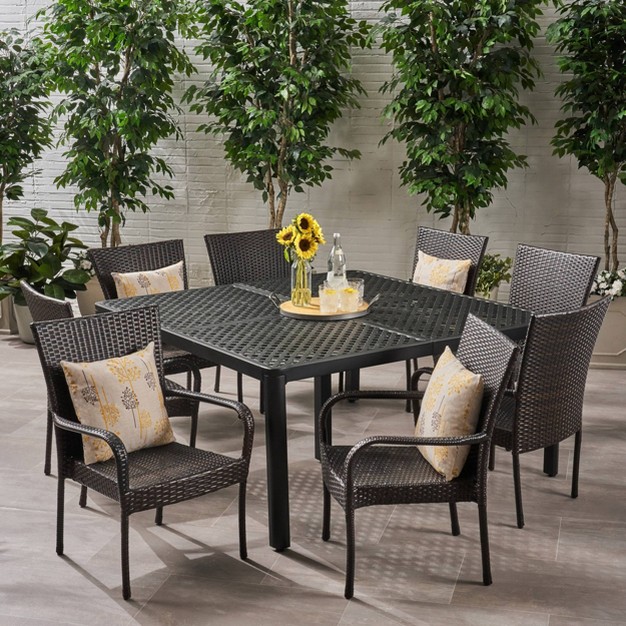 Bullpond 9pc Aluminum And Wicker Dining Set Christopher Knight Home