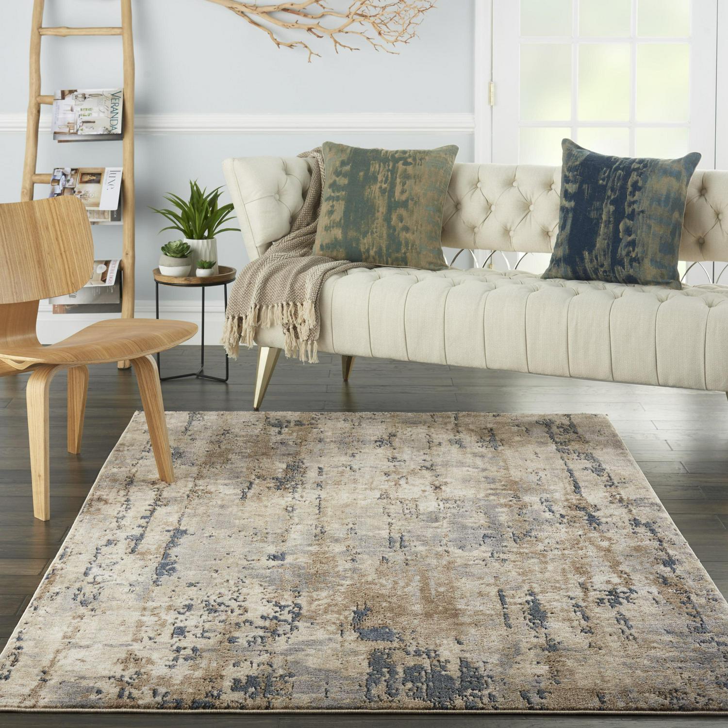 Nourison Concerto Distressed Abstract Beige/Grey 53 x 73 Area Rug， (5and#8242; x 7and#8242;)