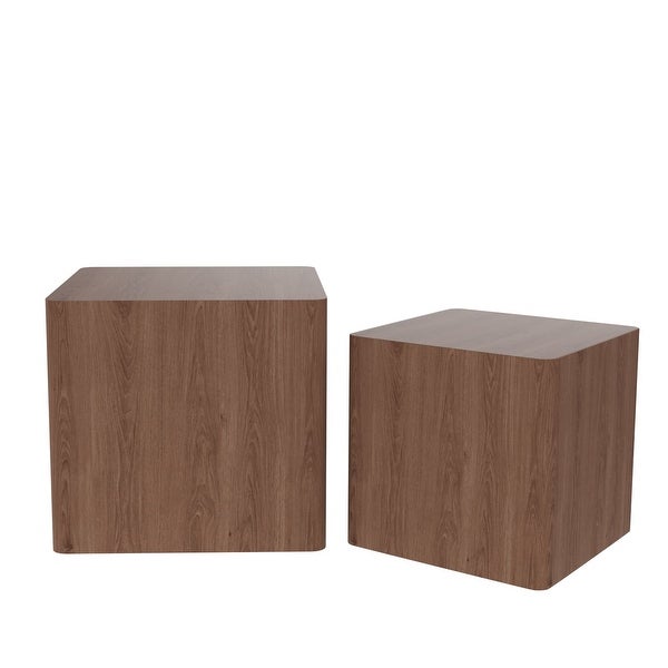 2 Piece Nesting Center Tables Wooden Square Coffee Tables Modern Geometrical Side Tables for Living Room， Bedroom