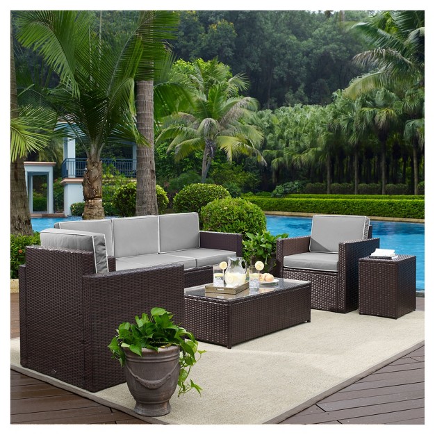 Palm Harbor 5pc All weather Wicker Patio Conversation Set With Sofa Gray Crosley