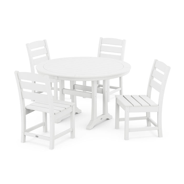 Polywood Lakeside Side Chair 5-Piece Round Dining Set With Trestle Legs PWS1125-1