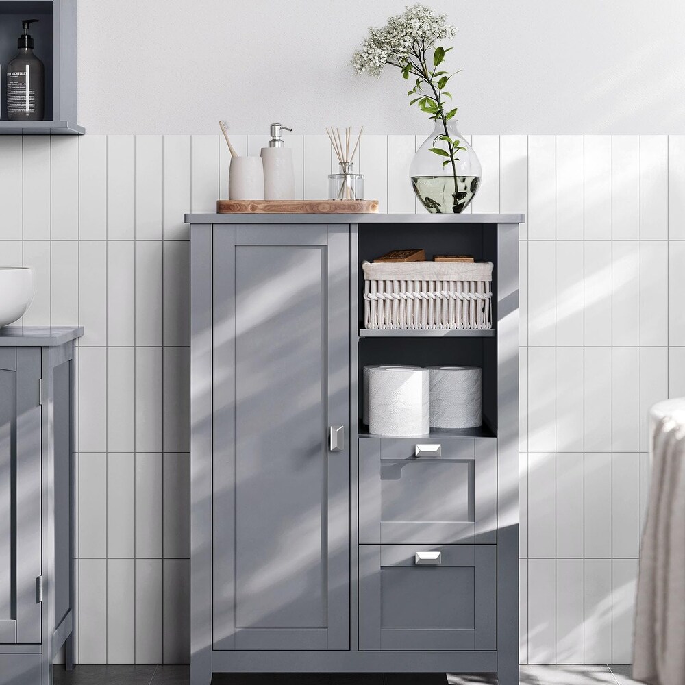 Bathroom Floor Storage Cabinet with Open Compartment and 2 Drawers