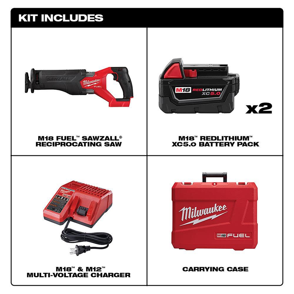 MW M18 FUEL SAWZALL Reciprocating Saw - 2 Battery XC5.0 Kit 2821-22 from MW