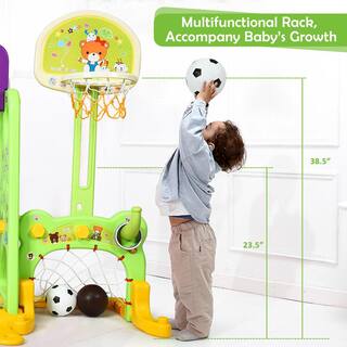 Costway 6-in-1 Toddler Climber and Swing Set with Basketball Hoop and Football Gate Backyard TY327399+