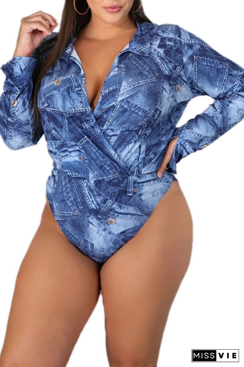 Sexy Printed Long Sleeve Onesies+Skinny Pants 2 Pieces Set