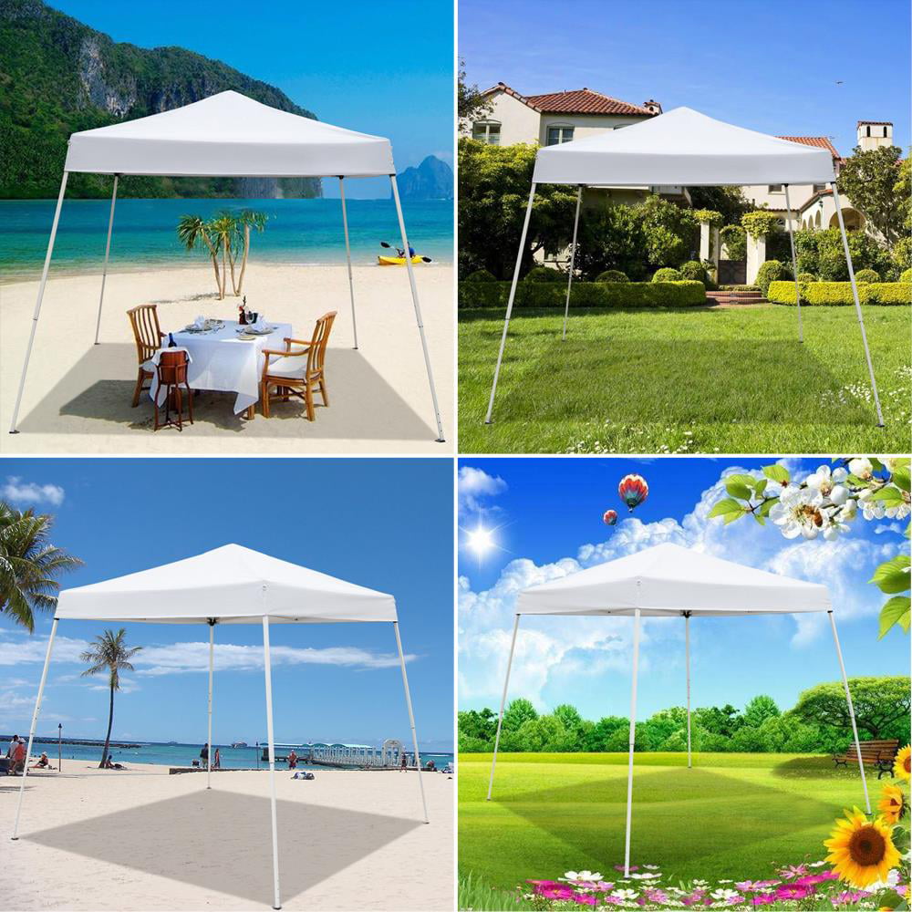 UBesGoo 10' x 10' Pop Up Canopy Tent Ez up Slanting Leg White with Carry Bag