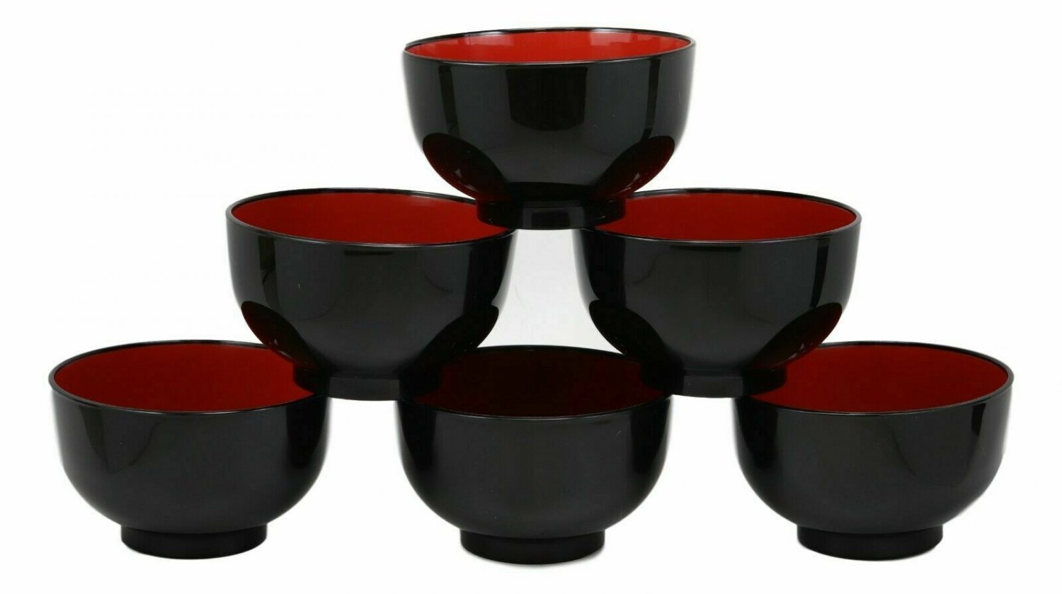 1 Japanese Black Red Lacquer Copolymer Plastic 5.5Dia Small Bowl 16oz Set of 6 EBR02