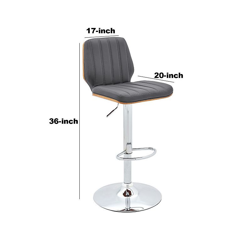 Sabine Adjustable Swivel Gray Faux Leather with Walnut Back and Chrome Bar Stool