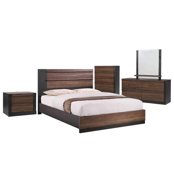 Wood California King Bedroom Set in Black and Walnut - - 36135797