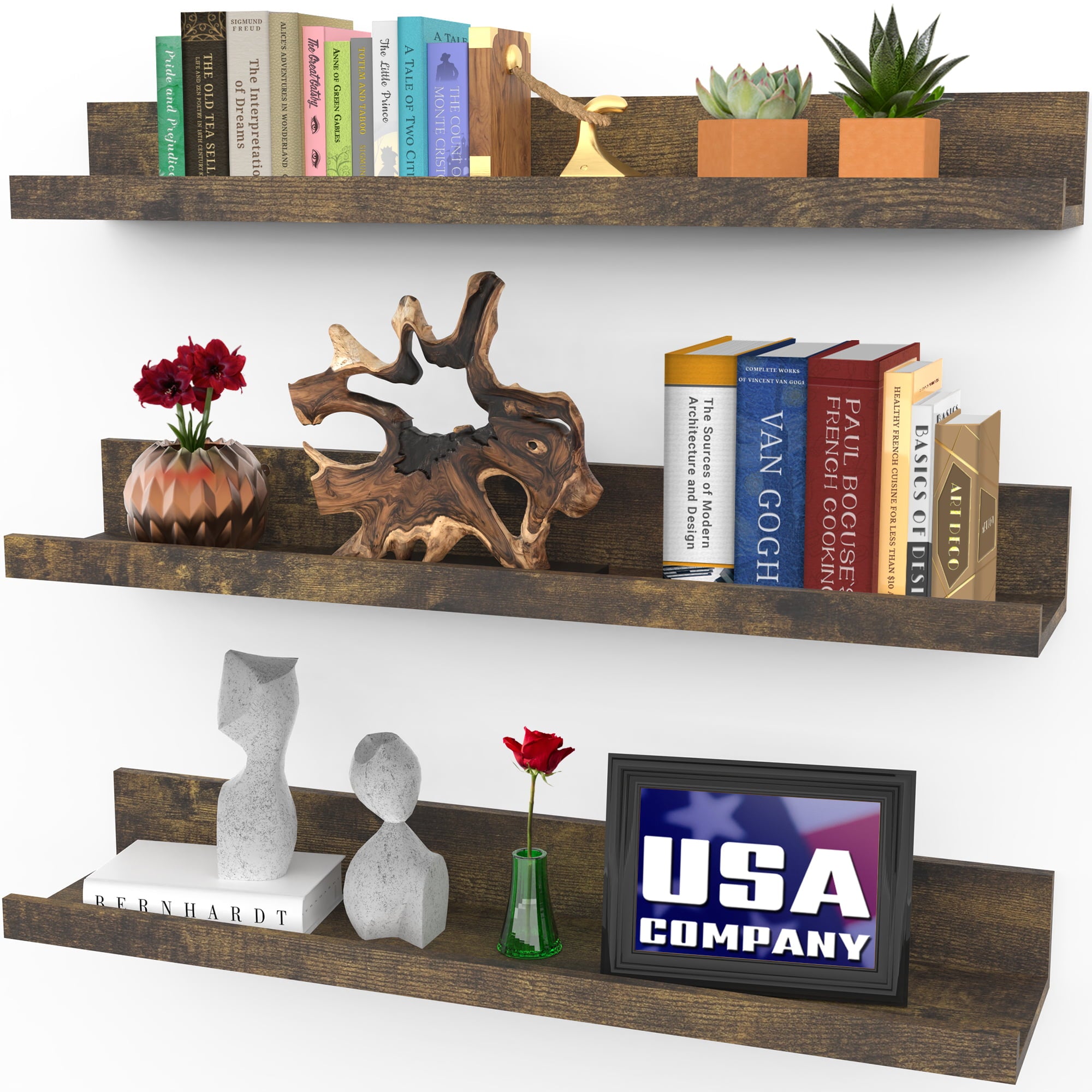 Floating Shelves, Set of 3 Wall Shelves (Multiple Sizes & Colors) by Icona Bay