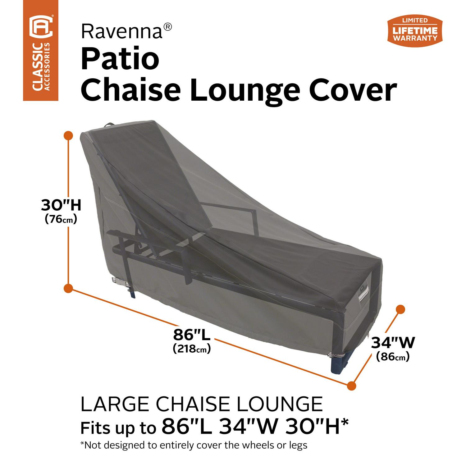 Classic Accessories Ravenna Water-Resistant 86 Inch Patio Chaise Lounge Chair Cover