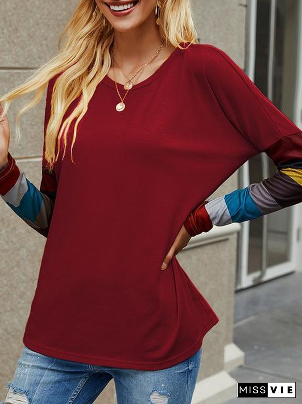 Casual Round Neck Striped Long Sleeve T-Shirt