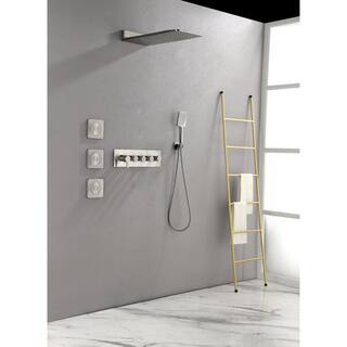 Lukvuzo Wall Mounted Waterfall Rain Shower System in Brushed Nickel with 3 Body Sprays and Handheld Shower HDSA11FS023