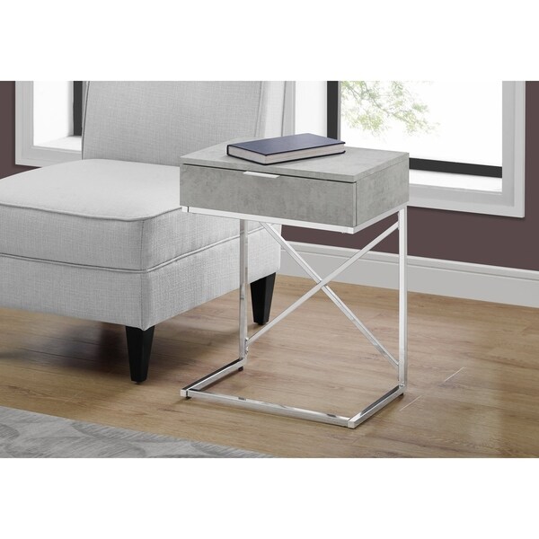 Accent Table， Side， End， Nightstand， Lamp， Storage Drawer， Living Room， Bedroom， Metal， Laminate， Chrome， Contemporary