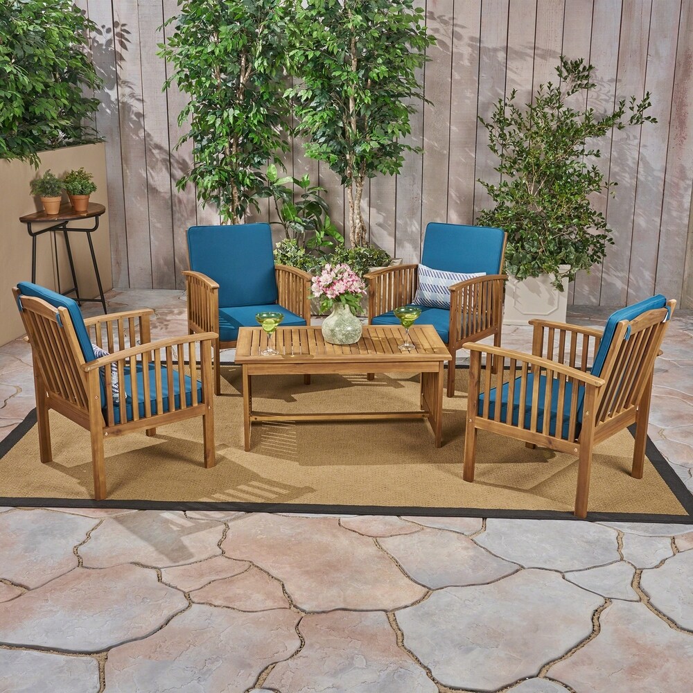 Carolina Outdoor 4 Seater Acacia Wood Club Chairs with Coffee Table by Christopher Knight Home