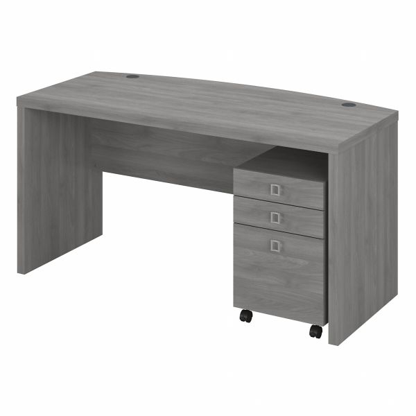 Office by kathy ireland Echo Bow Front Desk with Mobile File Cabinet in Modern Gray