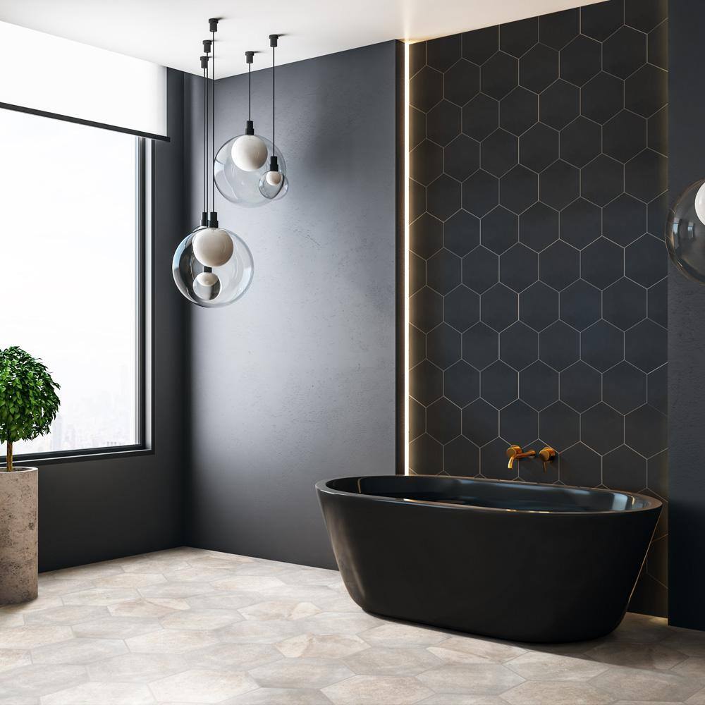 Merola Tile Apini Hex Matte Black 9 in. x 10-12 in. Porcelain Floor and Wall Tile (7.14 sq. ft.Case) FEGAPXMBK