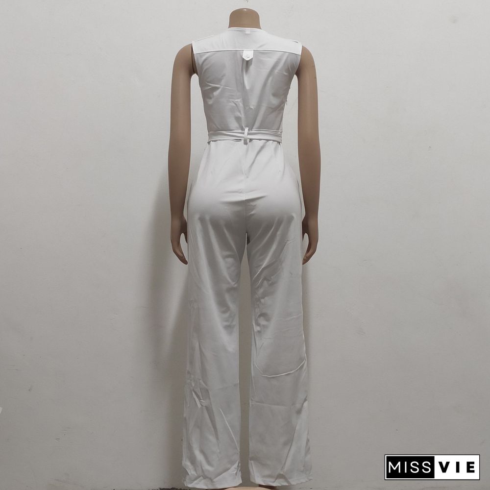 V Neck with Sashes Elegant Straight Leg Jumpsuits