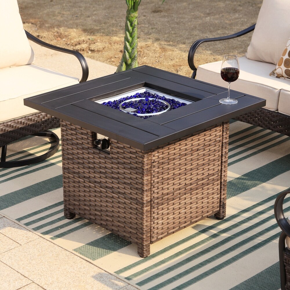 Wicker Patio Conversation Set with Gas Fire Pit Table