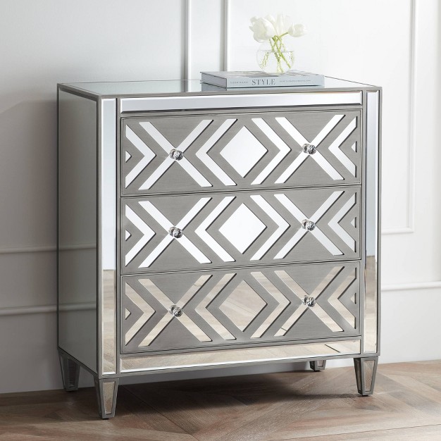 Wide 3 drawer Gray Mirrored Accent Chest