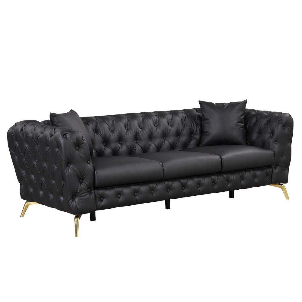 PU Upholstered Sofa Set with Button Tufting  Sturdy Metal Legs  PU Pillows