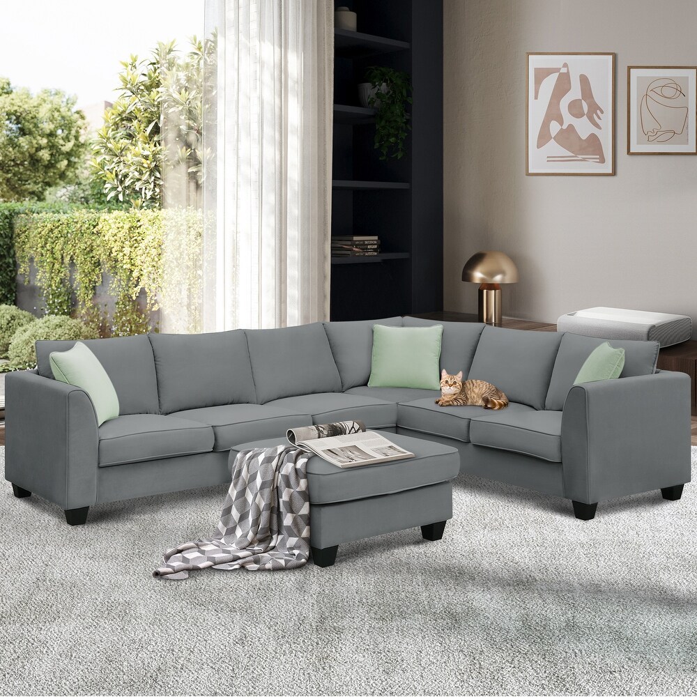 Spacious Modular L Shaped Sectional Sofa Set with Ottoman and 3 Pillows