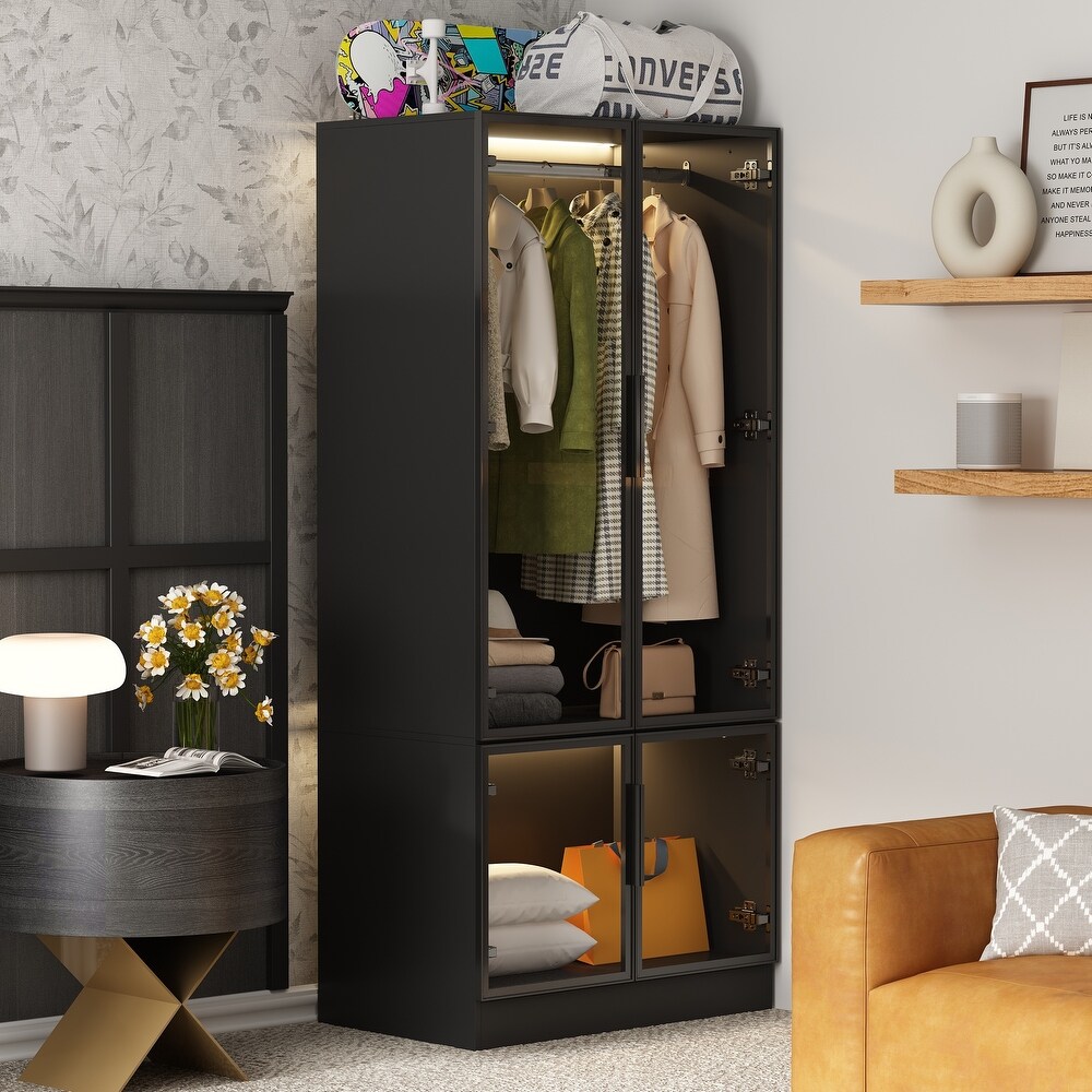 Modular Wardrobe with Elegant Glass Showcase Armoires Closet Cabinet