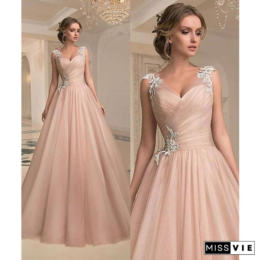 New Arrival Fashion Women Sweet Girls Sleeveless A-line Wedding Party Dress Guaze Prom Dress Long Evening Dress Plus Size S-5XL