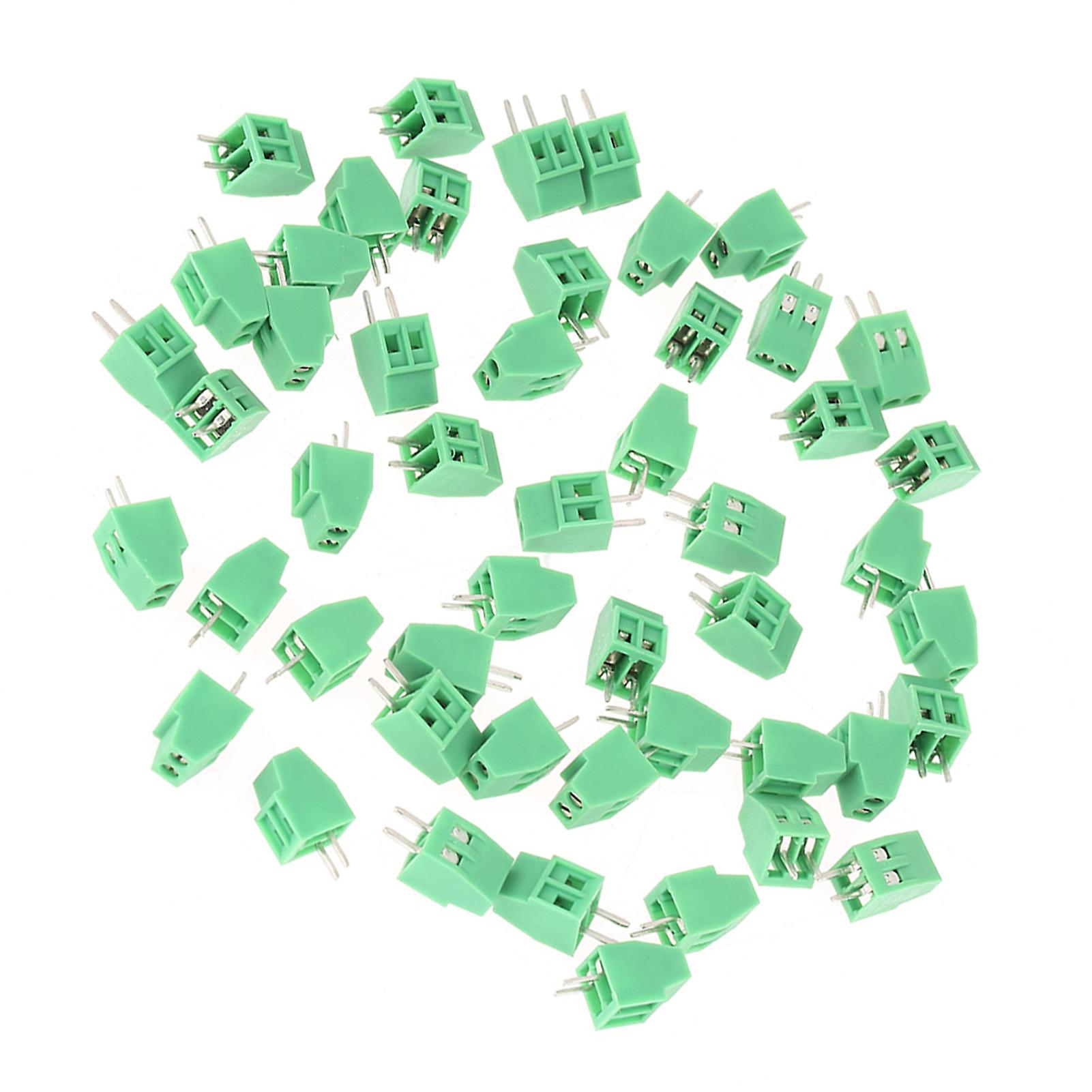 50pcs/set 2 Pin 2.54mm Pitch Green Pcb Universal Screw Terminal Block Connector