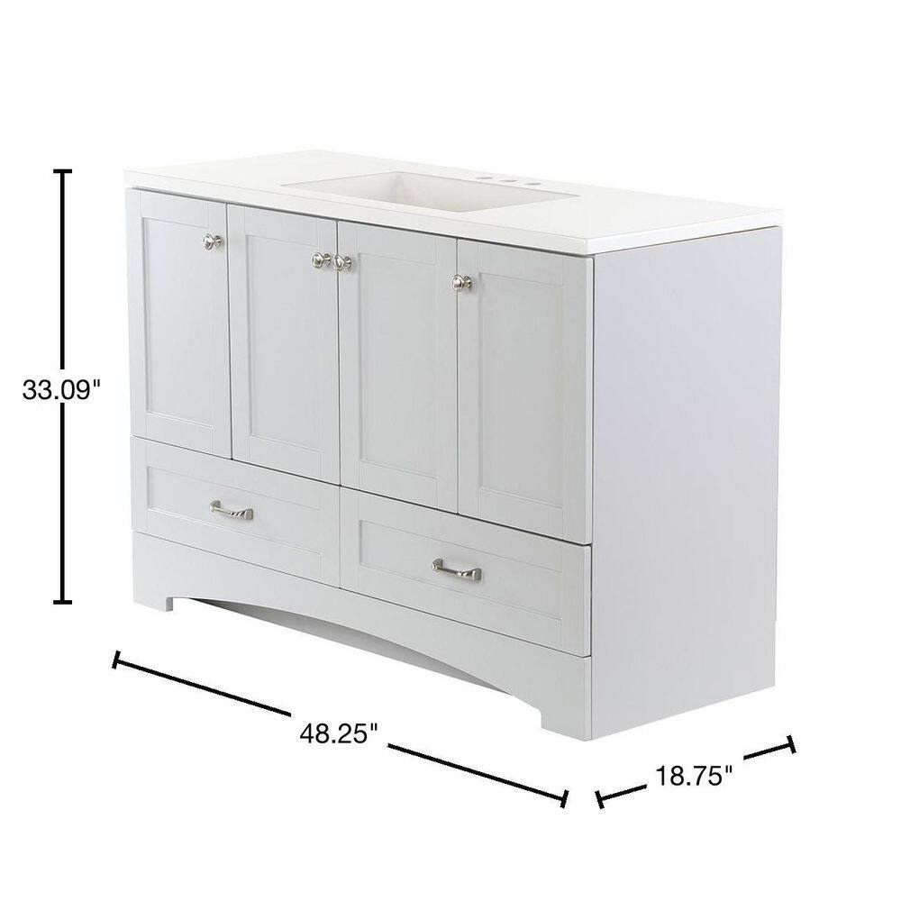 Glacier Bay Lancaster 48.25 in. W x 18.75 in. D Shaker Bath Vanity in Pearl Gray with White Cultured Marble Top LC48P2-PG