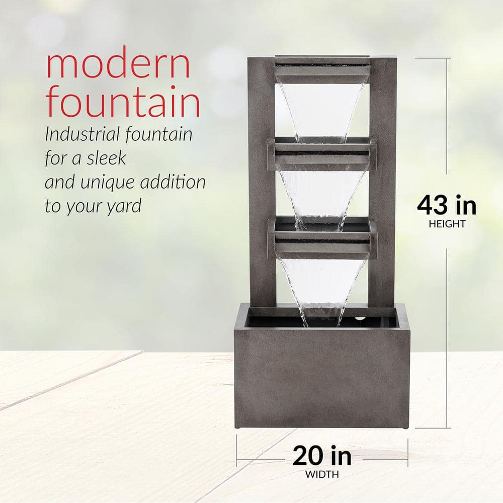 Alpine Corporation 43 in. Tall Outdoor Multi-Tier Modern Industrial Metal Fountain CPS182