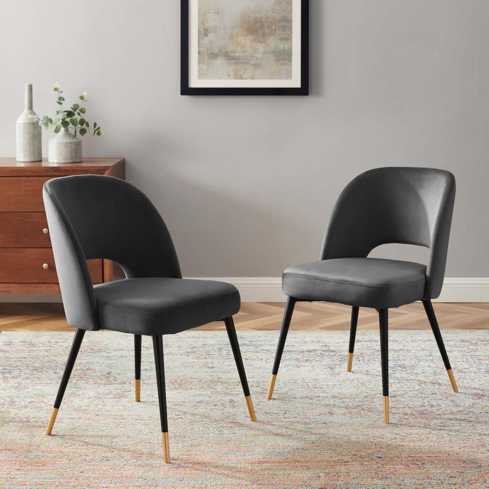 Side Dining Chair  Set of 2  Velvet  Dark Gray  Modern  Bistro Restaurant   Midcentury   Dining Chairs   by House Bound  Houzz