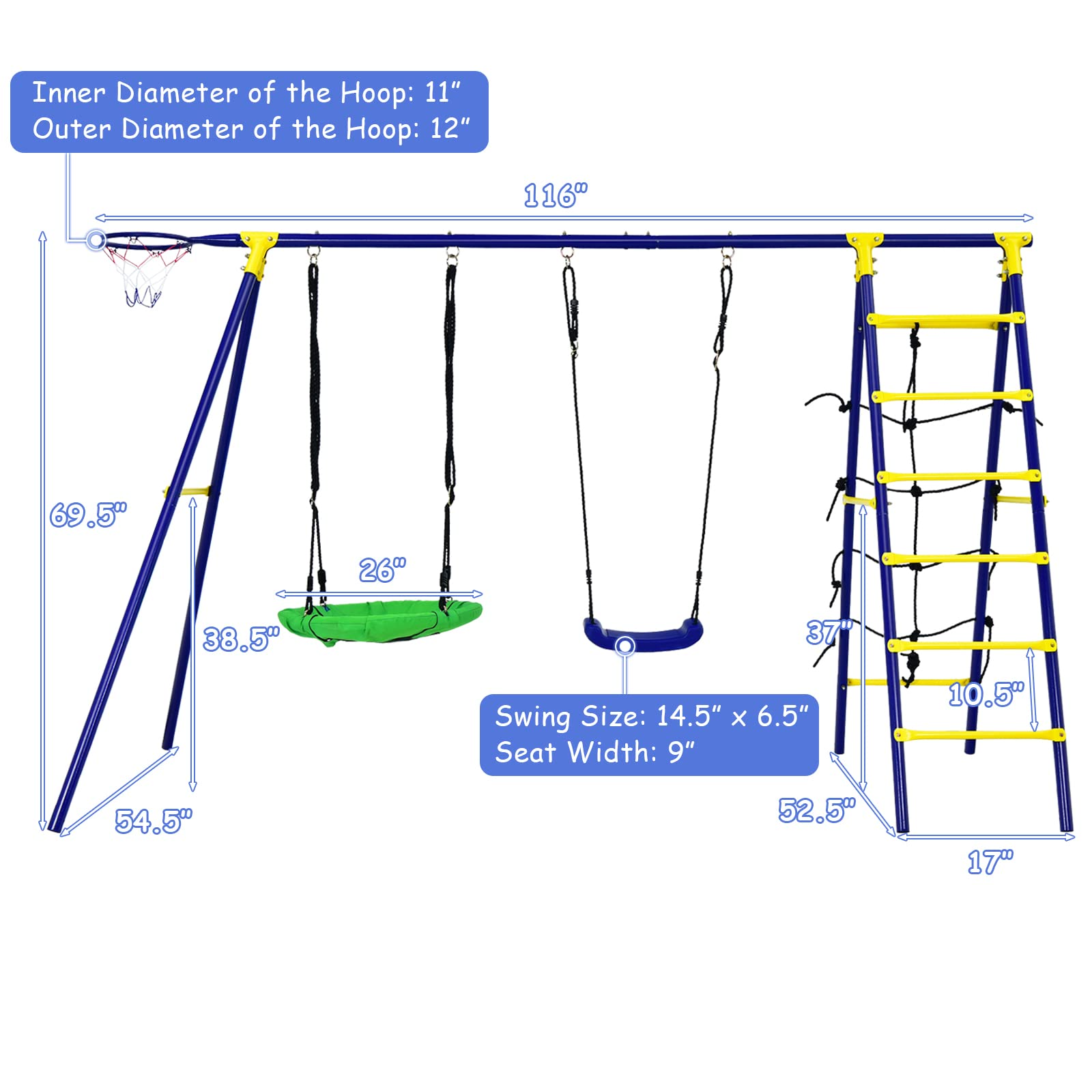 Costzon 550lbs Swing Sets for Backyard with Climbing Ladder/Net (5-in-1 Swing Set)