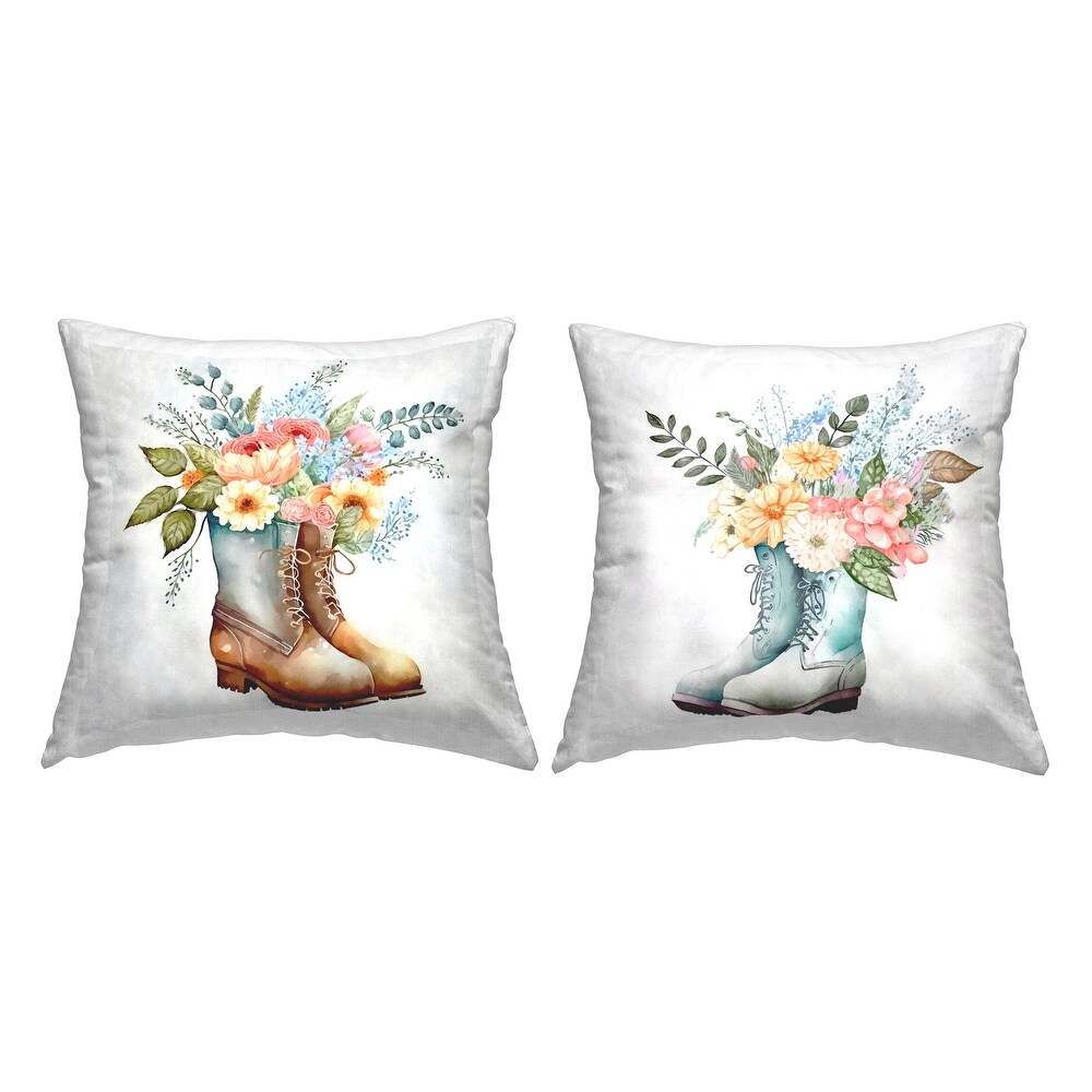 Stupell Gardening Boots Mixed Flowers Printed Throw Pillow Design by Ziwei Li (Set of 2)