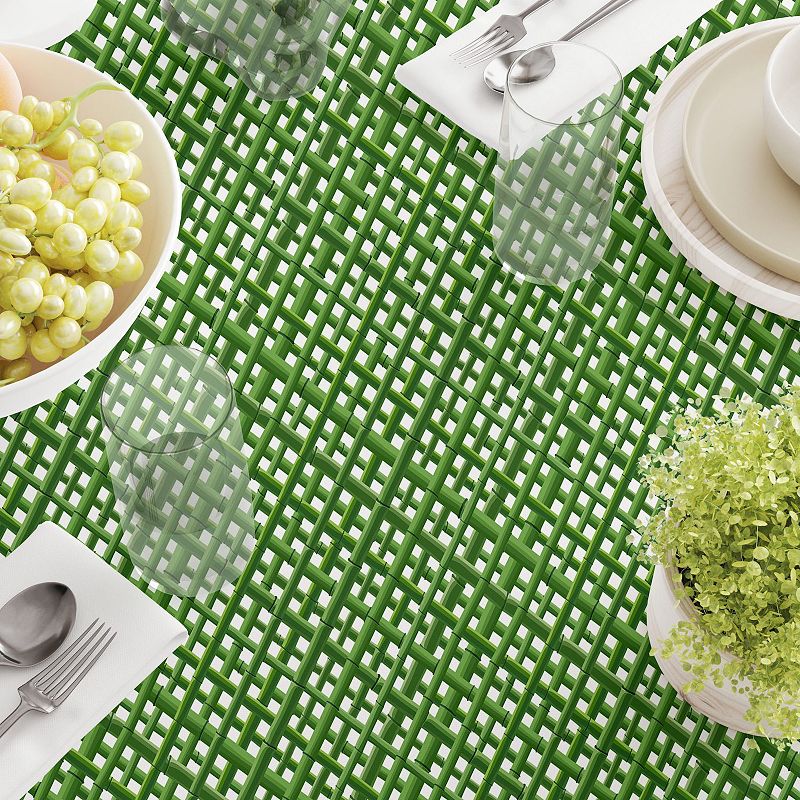 Square Tablecloth， 100% Polyester， 60x60， Bam boo Green Grid Fence