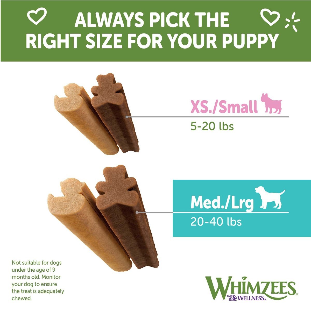 WHIMZEES Dental Medium and Large Breed Puppy Dog Treats， 14 count